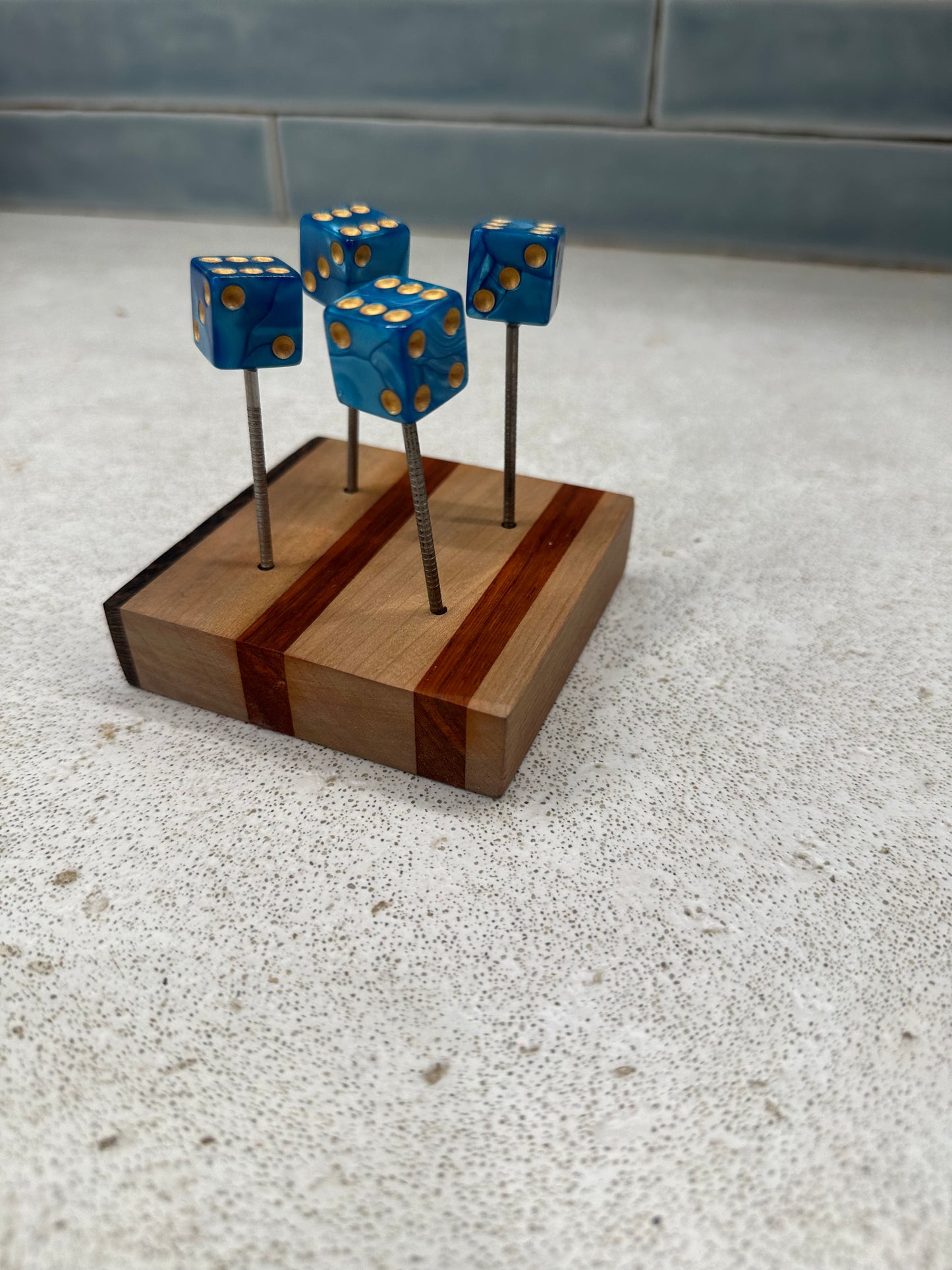 Square Edge Cyan Pearl Blue Dice Pin
