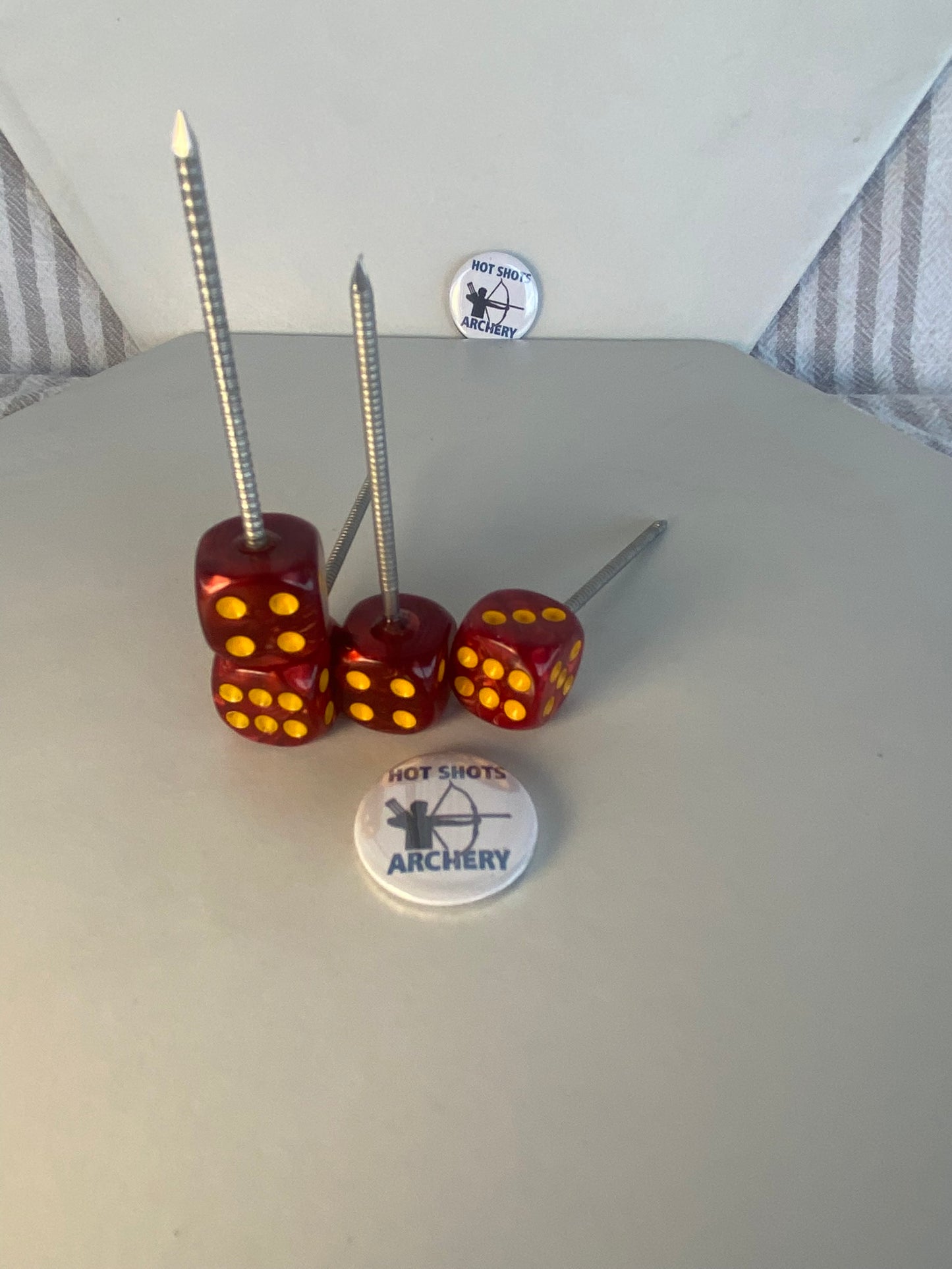 Red Pearl Dice Target Pin