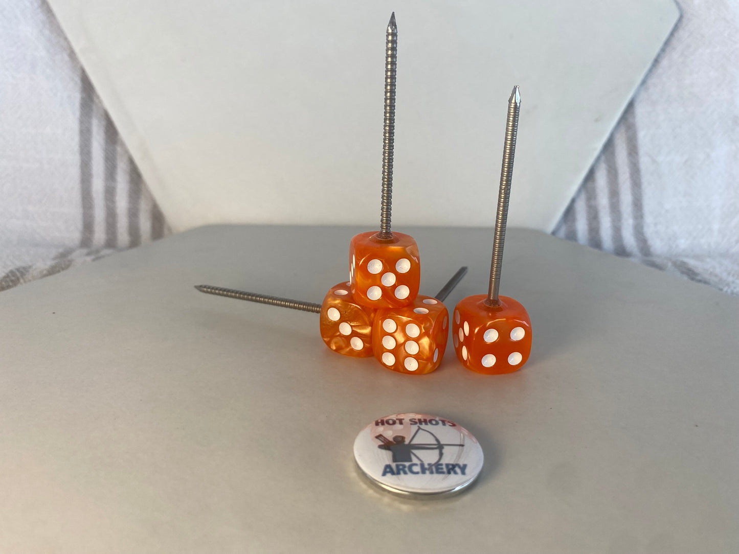 Orange Pearl Dice Target Pin