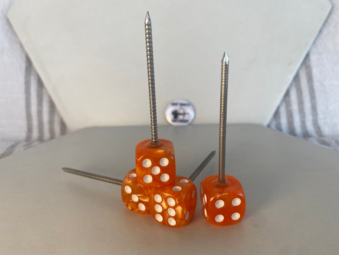 Orange Pearl Dice Target Pin