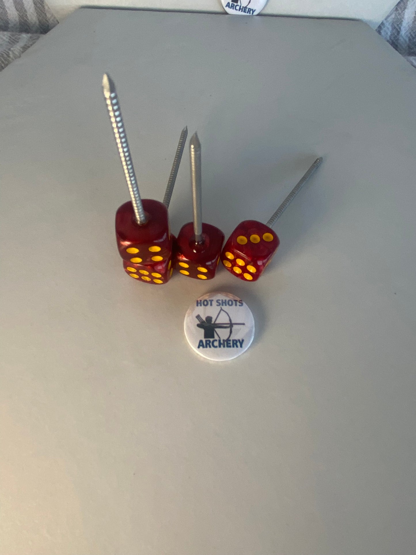 Red Pearl Dice Target Pin
